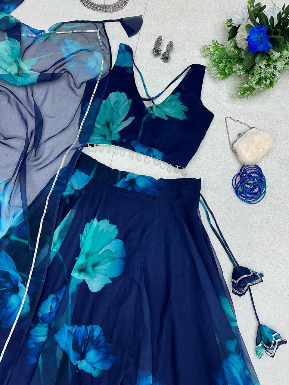 Graceful Georgette Digital Printed Lehenga Choli With Stitched Blouse - Ethnicwish