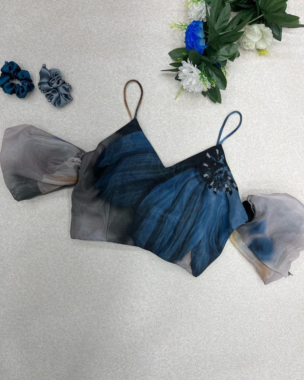 Dashing Gray Organza Silk Floral Printed Lehenga Choli Set - Ethnicwish