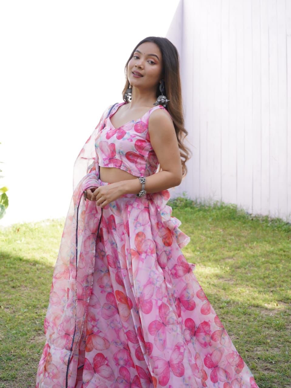 Pink Colored Floral Organza Silk Lehenga Choli Set – Elegant & Festive Wear - Ethnicwish