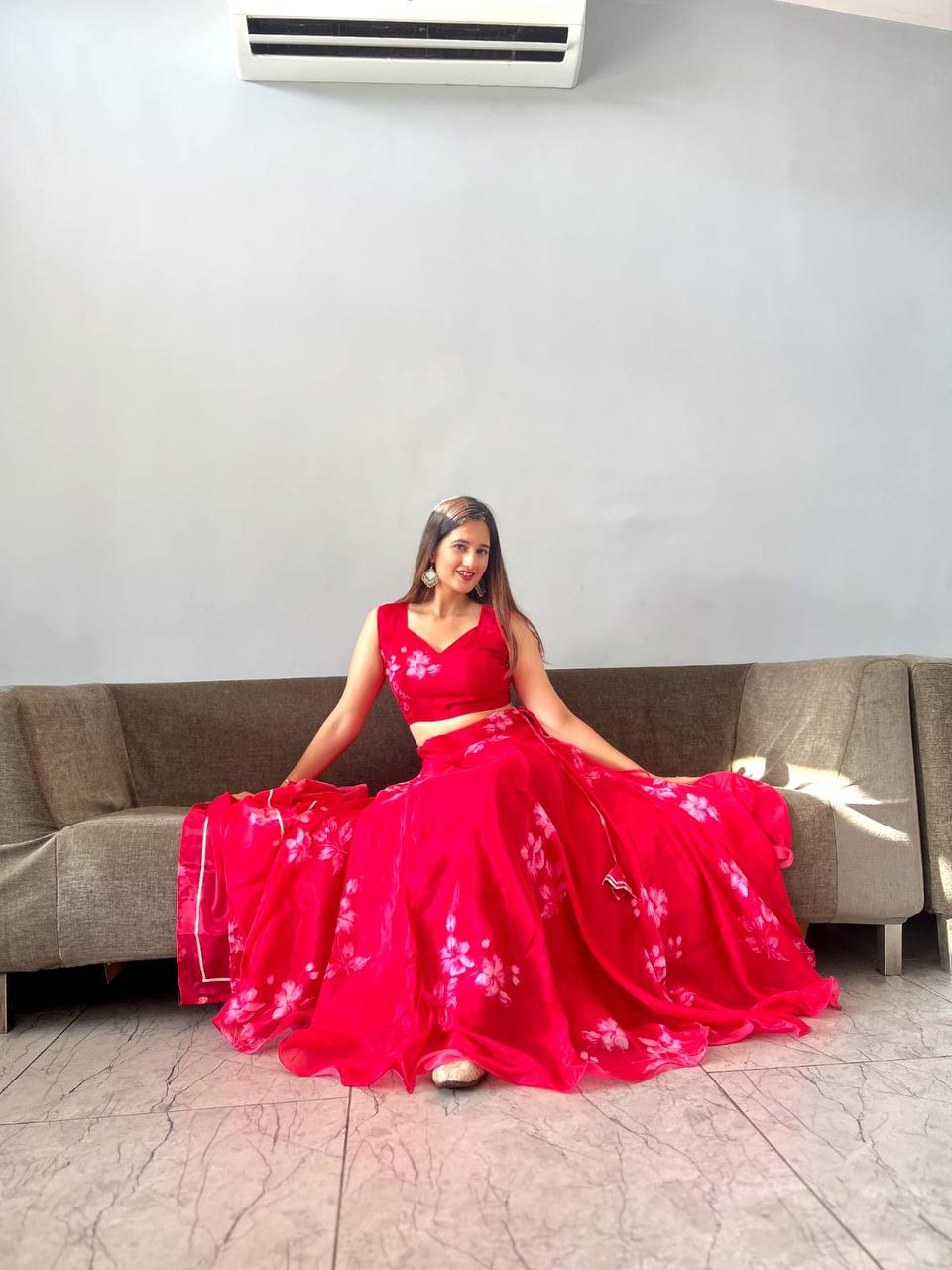 Stylish Floral Organza Silk Fully Stitched Lehenga Choli Set - Ethnicwish