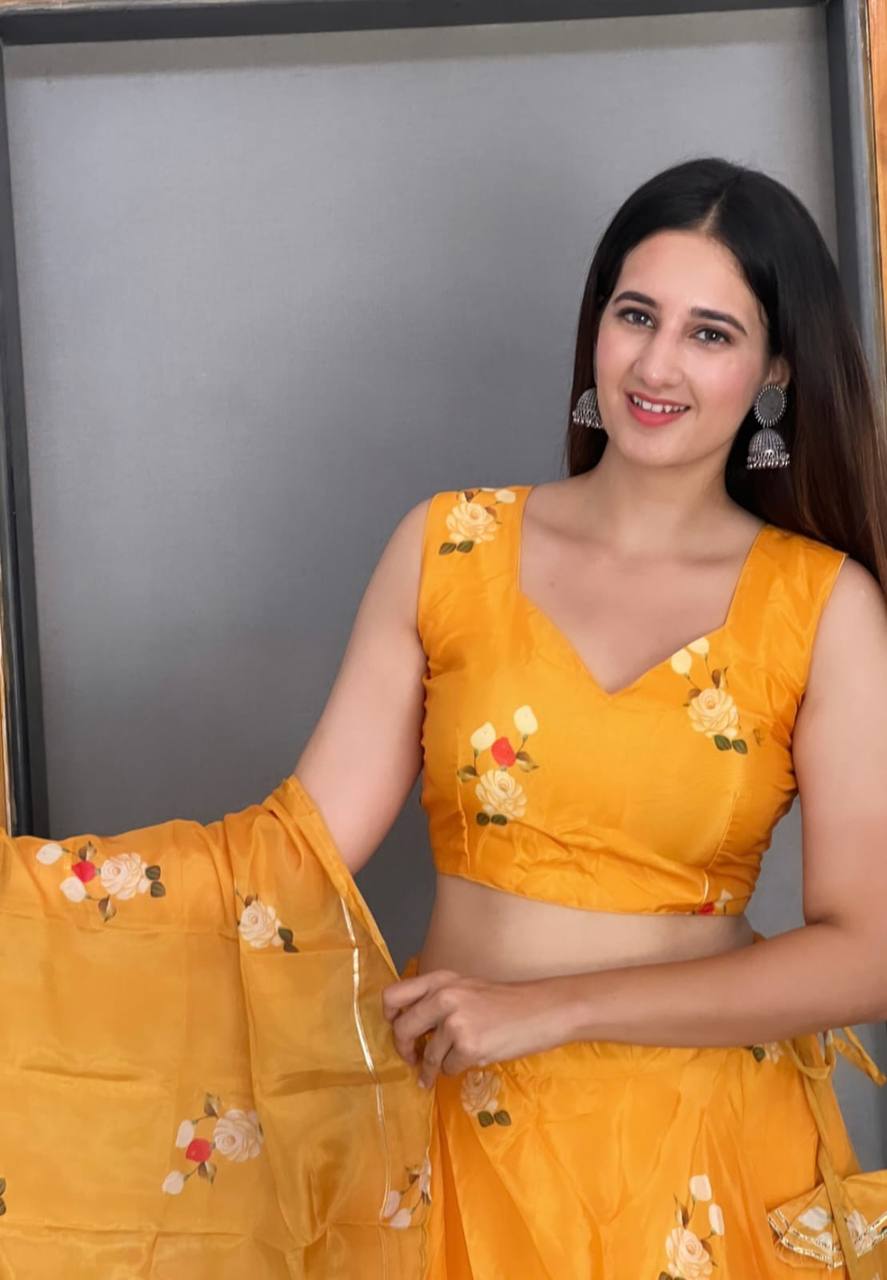 Stylish Floral Organza Silk Fully Stitched Lehenga Choli Set - Ethnicwish