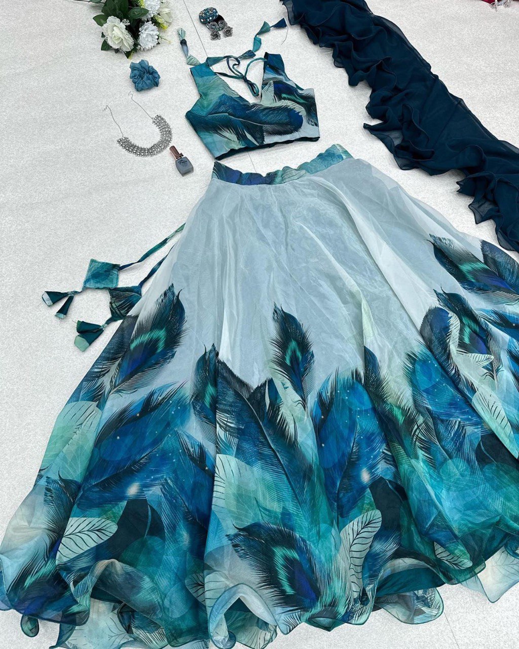 Exquisite Morepeach Digital Printed Floral Flairy Lehenga Choli Set - Ethnicwish