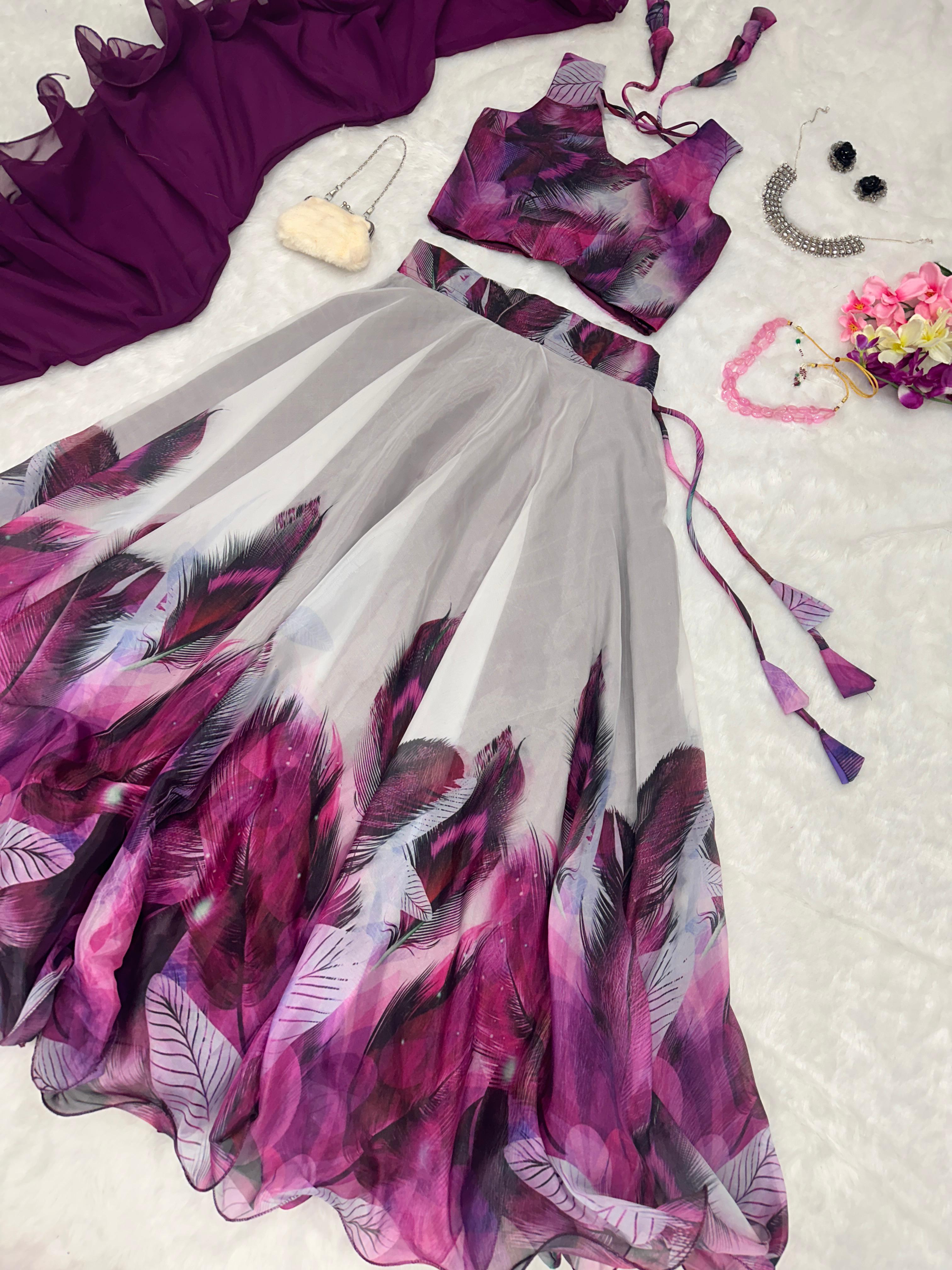 Exquisite Morepeach Digital Printed Floral Flairy Lehenga Choli Set - Ethnicwish