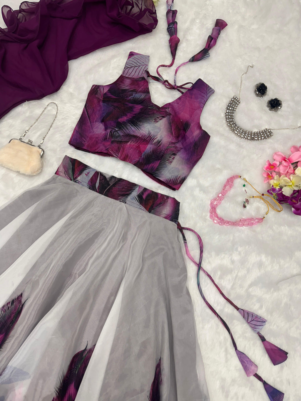 Exquisite Morepeach Digital Printed Floral Flairy Lehenga Choli Set - Ethnicwish