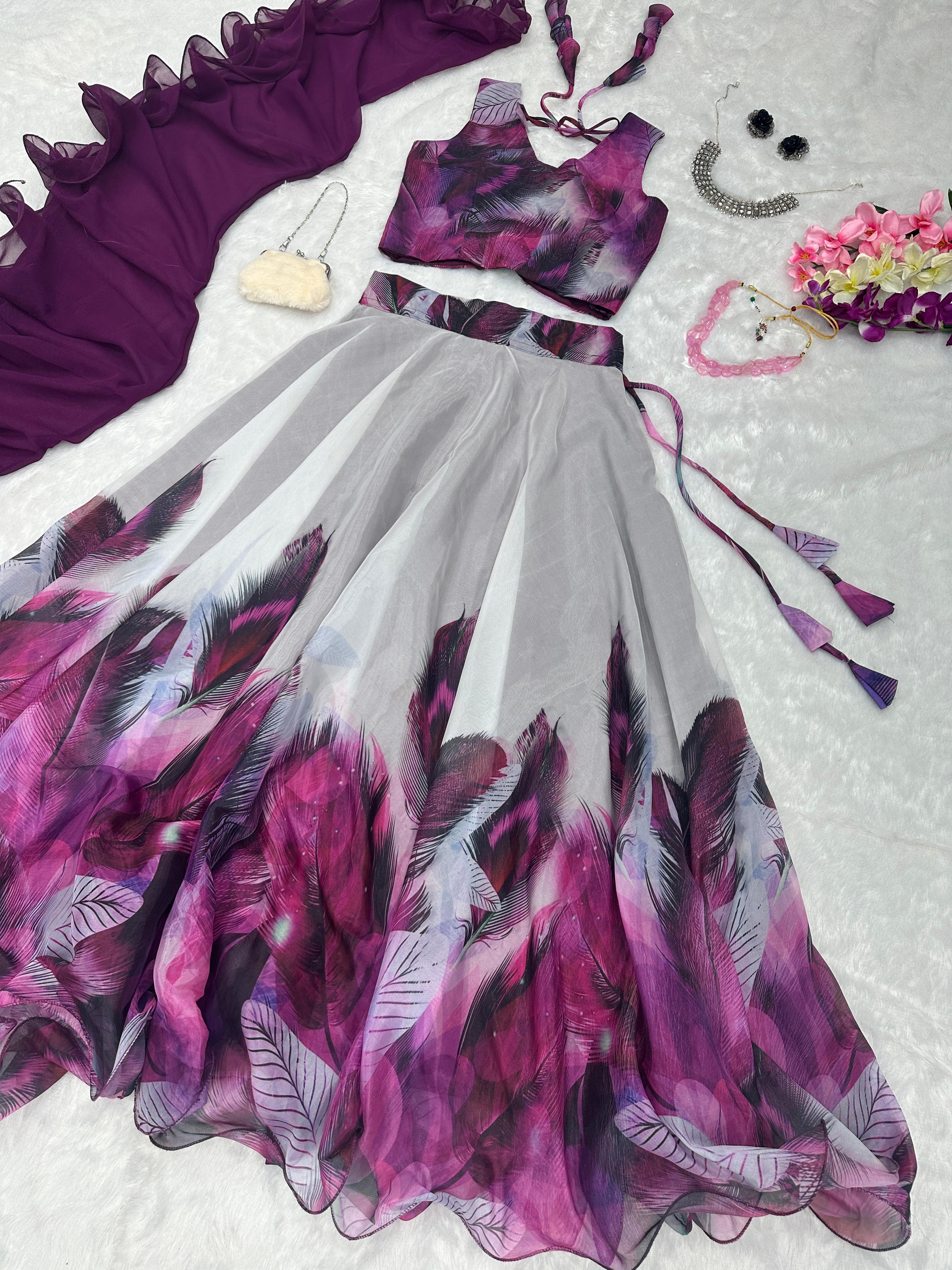 Exquisite Morepeach Digital Printed Floral Flairy Lehenga Choli Set - Ethnicwish