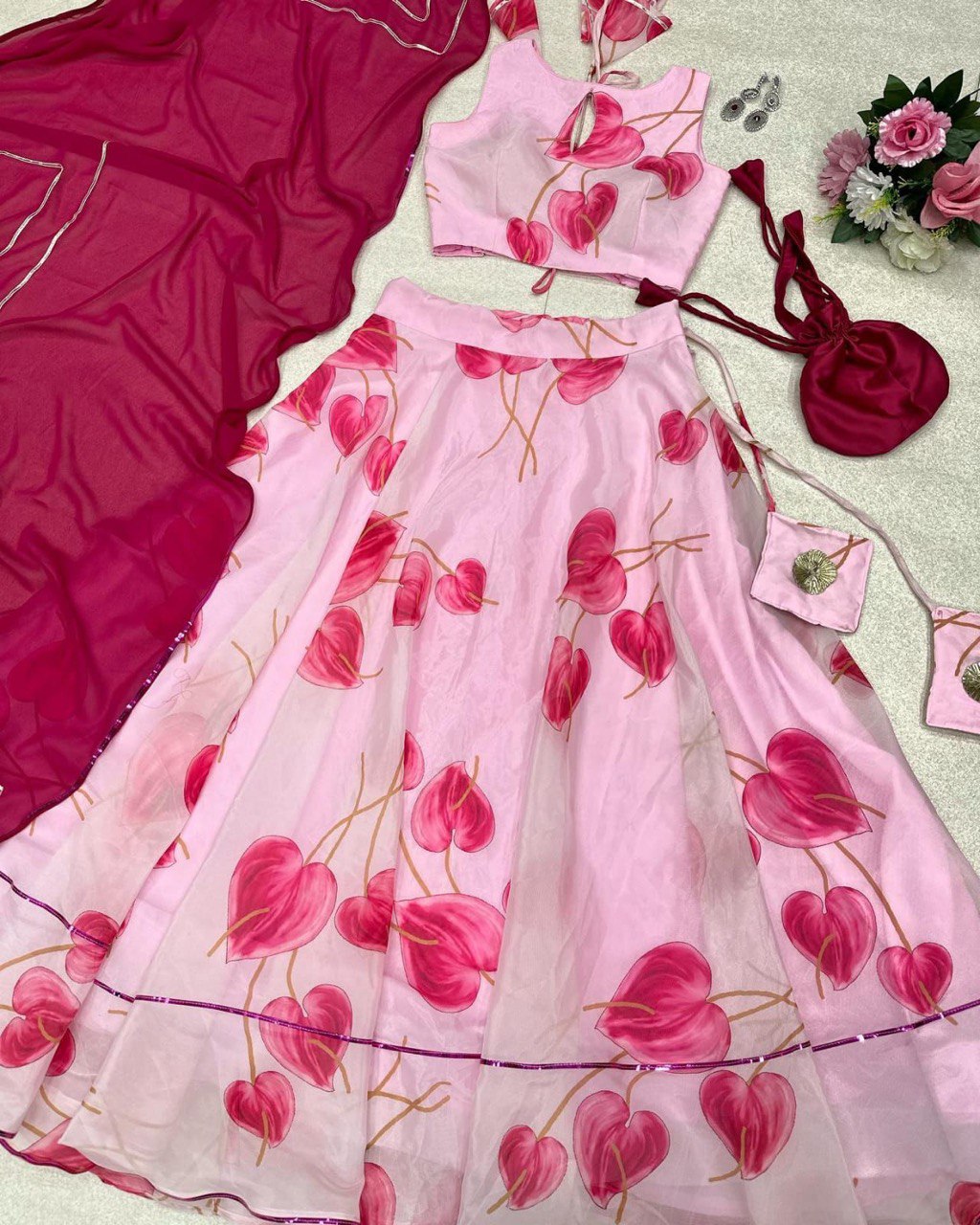 Hypnotic Organza Silk Floral Printed Stitched Lehenga Choli Set - Ethnicwish