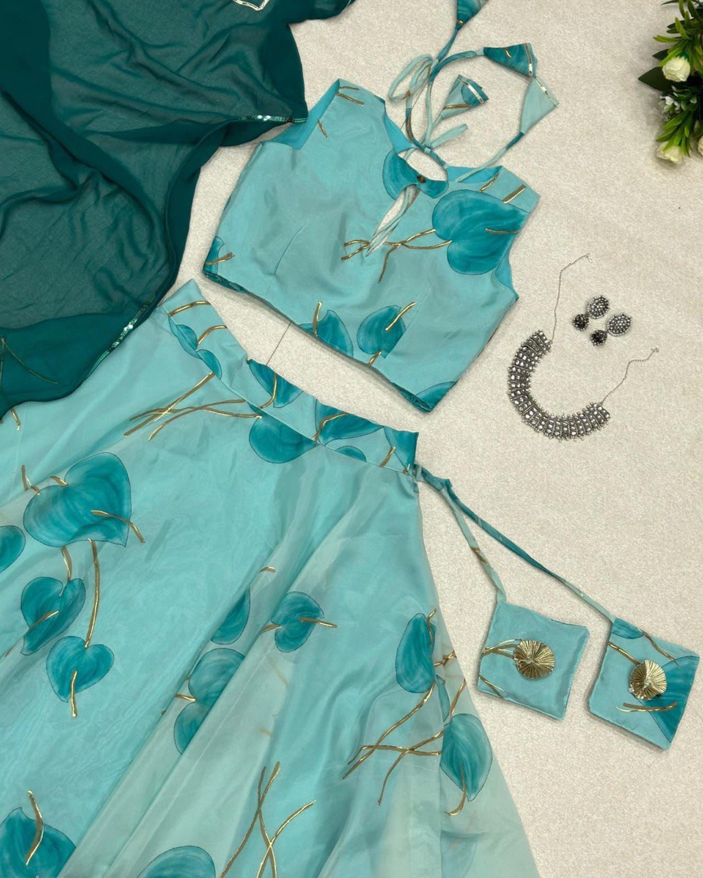 Hypnotic Organza Silk Floral Printed Stitched Lehenga Choli Set - Ethnicwish