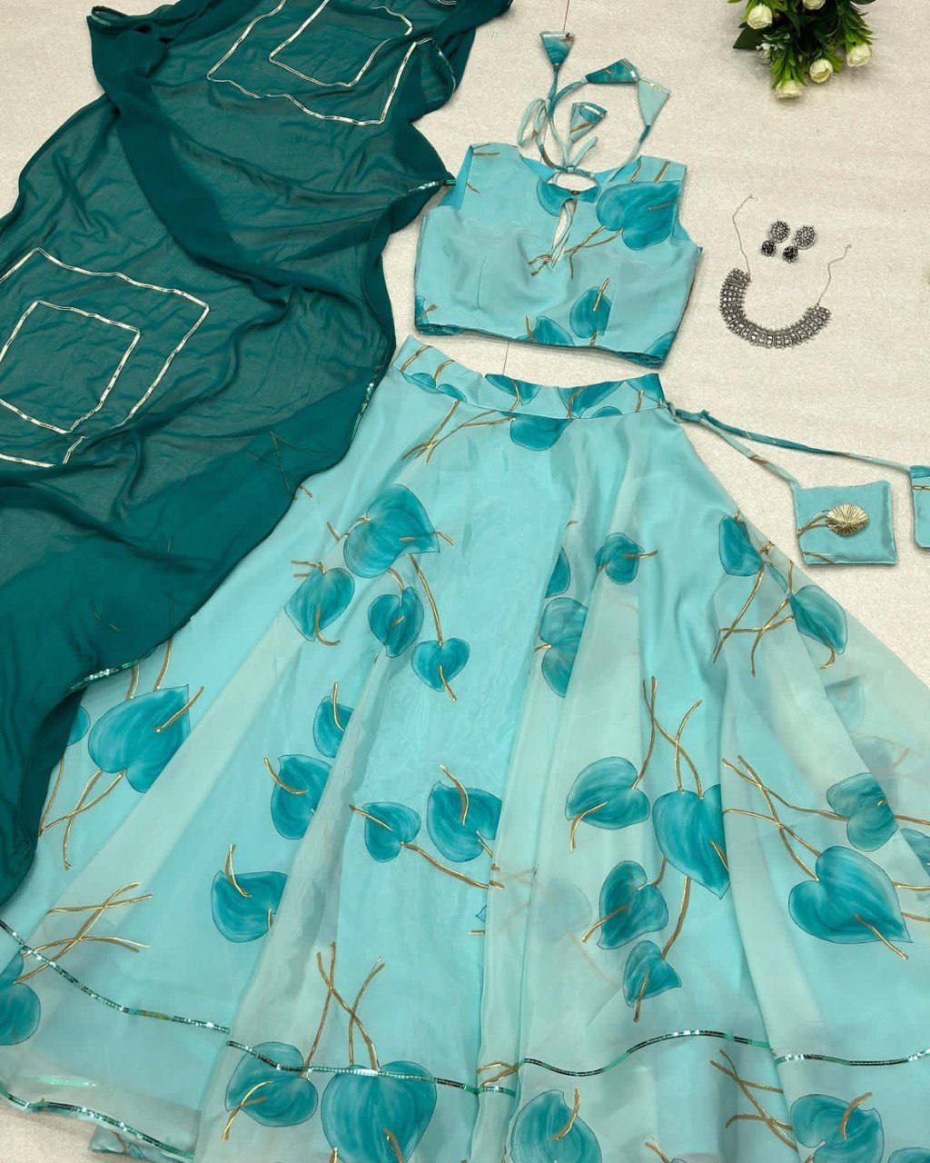 Hypnotic Organza Silk Floral Printed Stitched Lehenga Choli Set - Ethnicwish