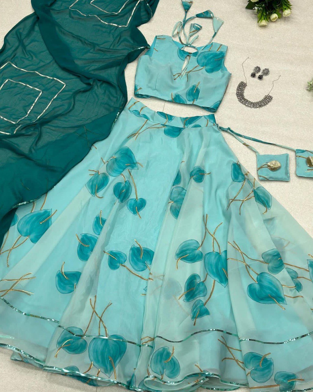 Hypnotic Organza Silk Floral Printed Stitched Lehenga Choli Set - Ethnicwish