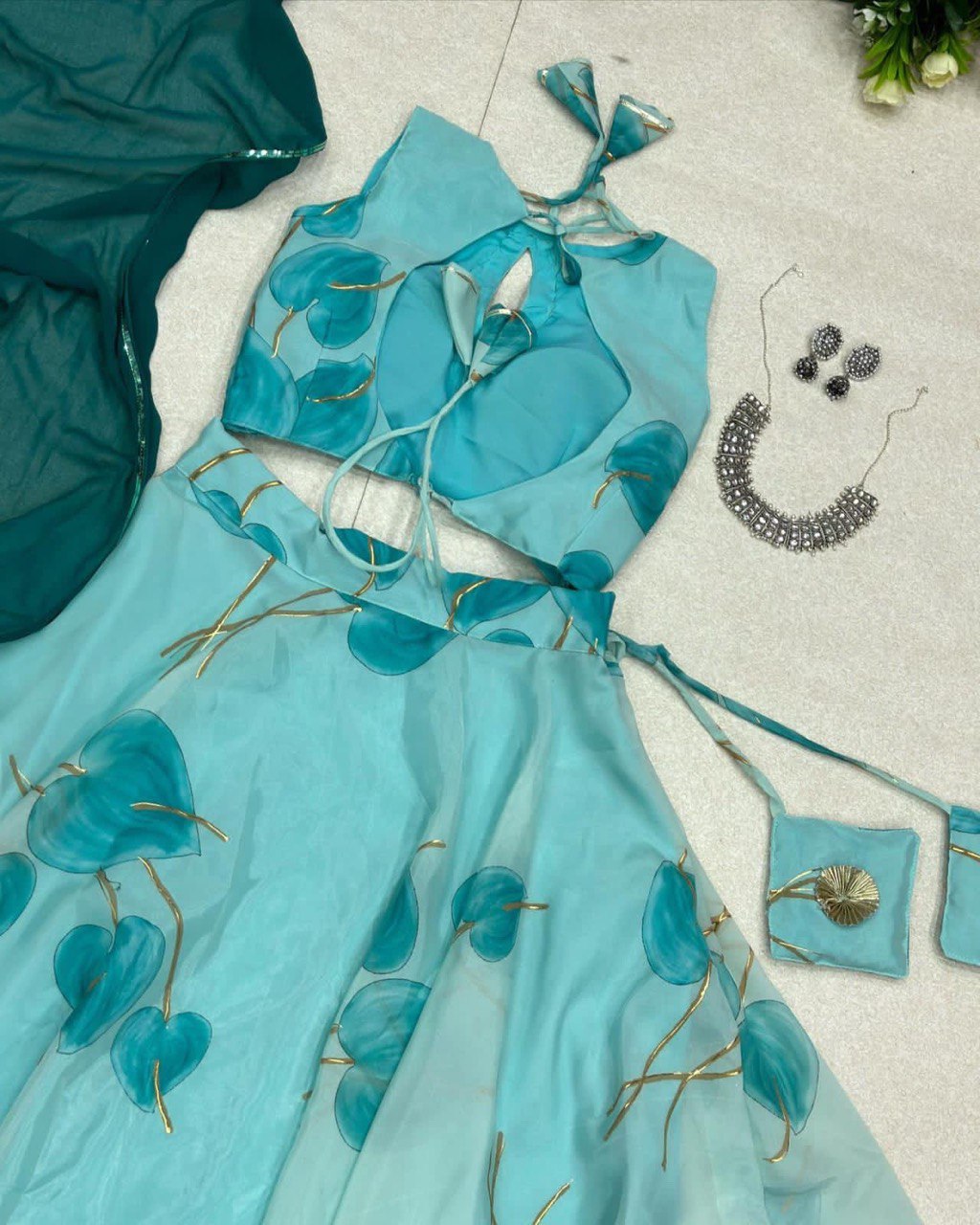 Hypnotic Organza Silk Floral Printed Stitched Lehenga Choli Set - Ethnicwish