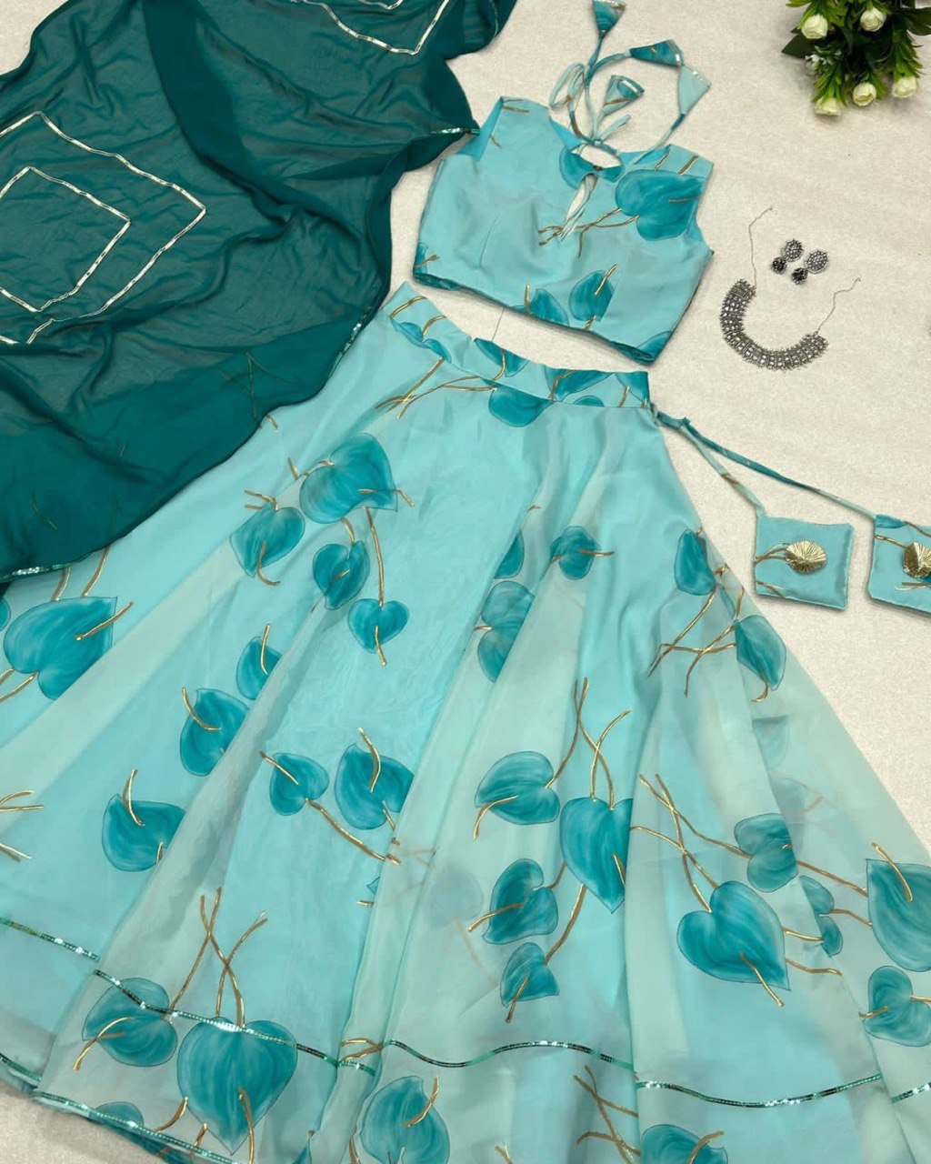 Hypnotic Organza Silk Floral Printed Stitched Lehenga Choli Set - Ethnicwish