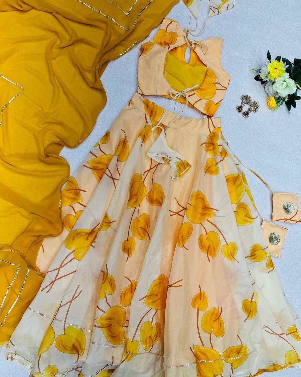 Hypnotic Organza Silk Floral Printed Stitched Lehenga Choli Set - Ethnicwish