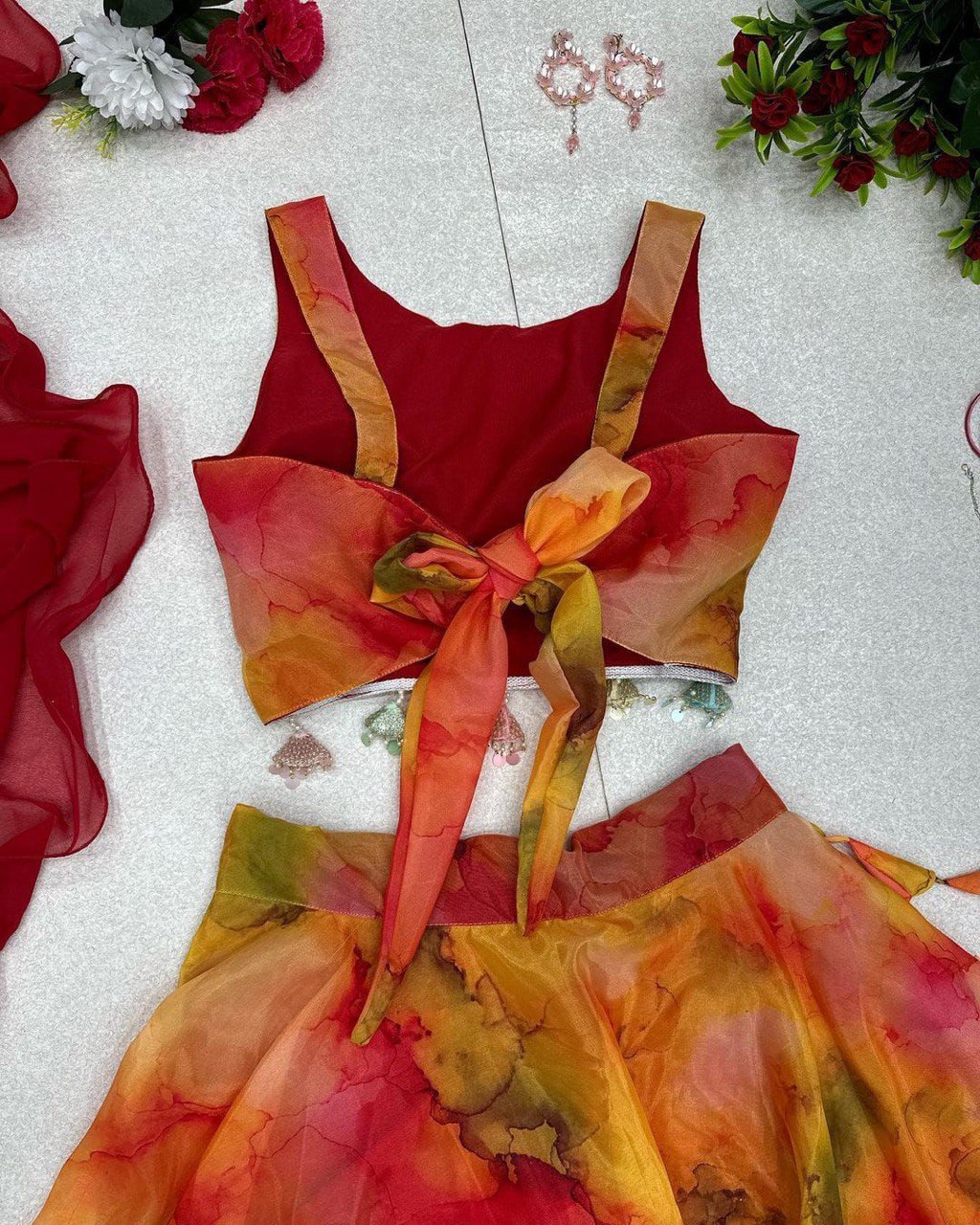 Winsome Yellow Organza Silk Floral Printed Stitched Lehenga Choli Set - Ethnicwish