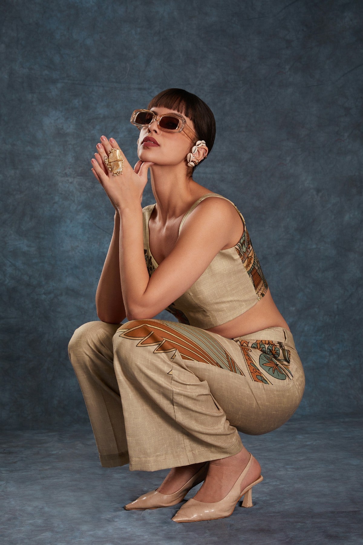 Brown Printed Linen Co-Ord Set – Natural Elegance with a Modern Touch - ETHNICDEAL