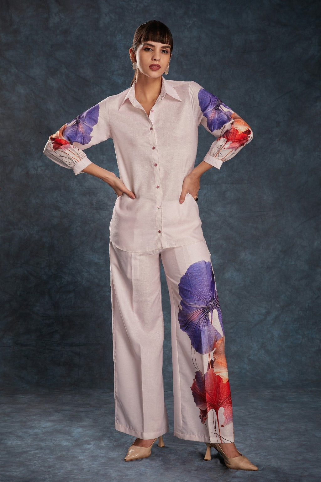 Light Pink Printed Linen Co-Ord Set – Subtle Elegance for Everyday Glam - ETHNICDEAL