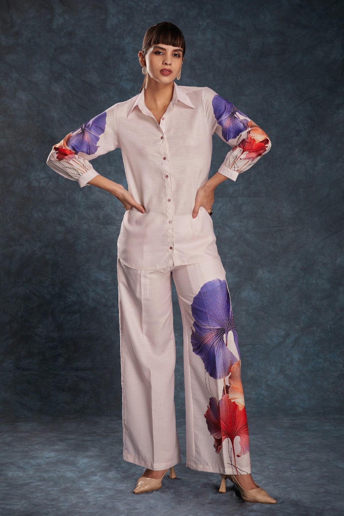 Light Pink Printed Linen Co-Ord Set – Subtle Elegance for Everyday Glam - ETHNICDEAL