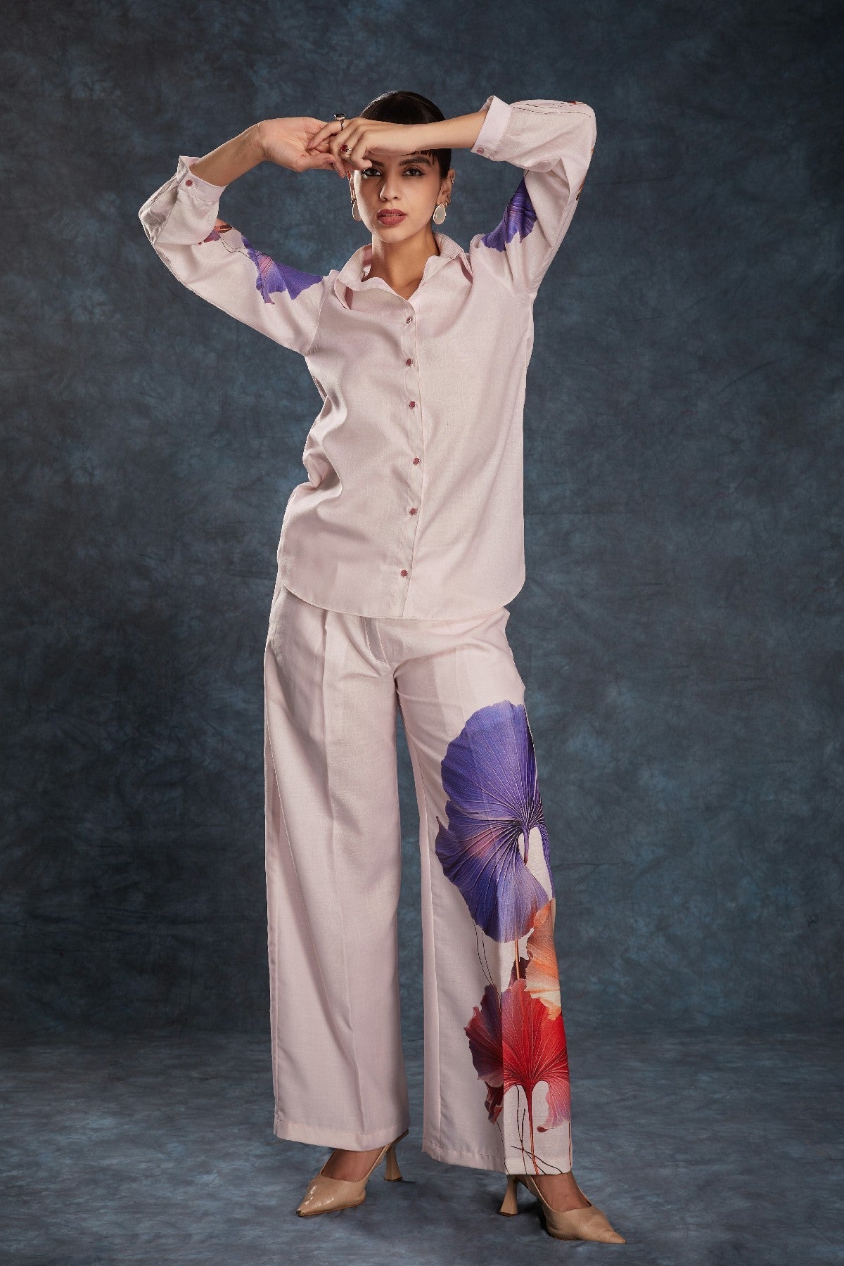 Light Pink Printed Linen Co-Ord Set – Subtle Elegance for Everyday Glam - ETHNICDEAL