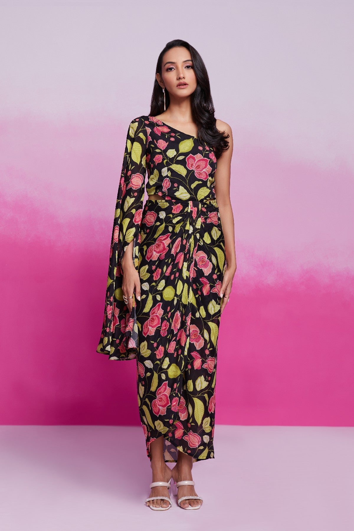 Timeless Charm Black Chinon Silk Co-Ord Set - ETHNICDEAL