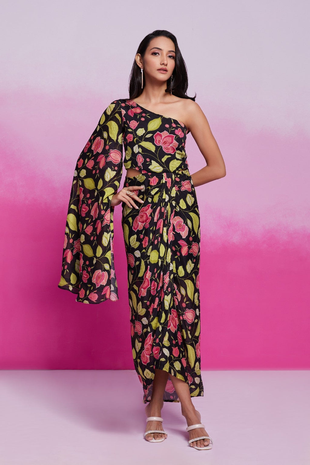 Timeless Charm Black Chinon Silk Co-Ord Set - ETHNICDEAL