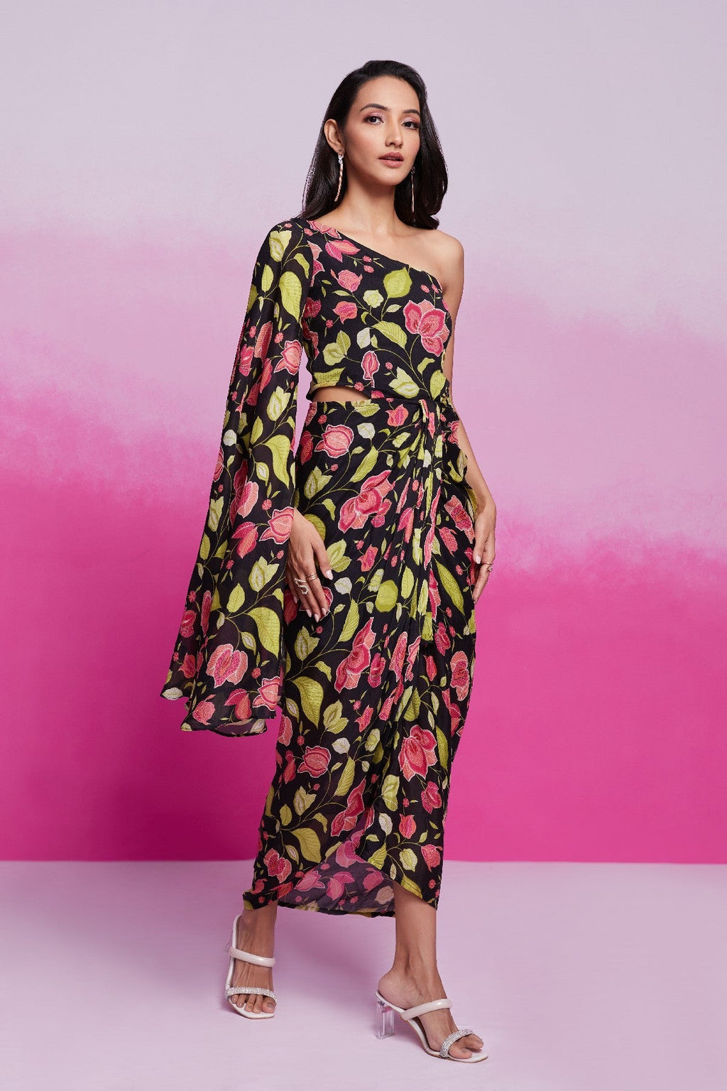 Timeless Charm Black Chinon Silk Co-Ord Set - ETHNICDEAL