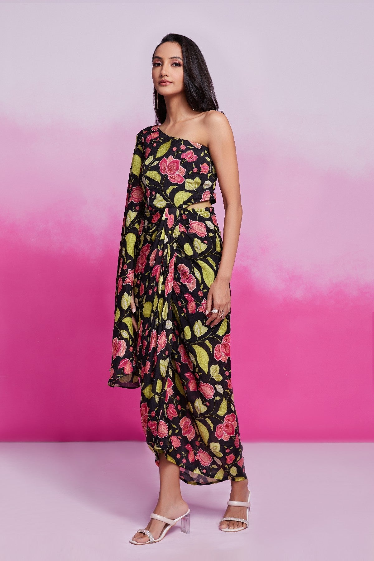 Timeless Charm Black Chinon Silk Co-Ord Set - ETHNICDEAL