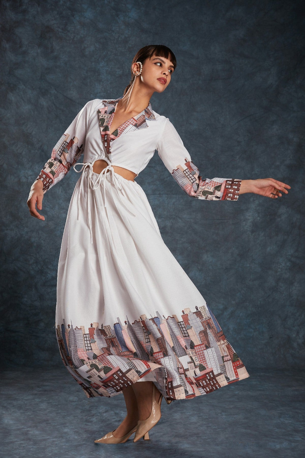 White Printed Linen Maxi Dress – Effortless Elegance in Every Step - ETHNICDEAL