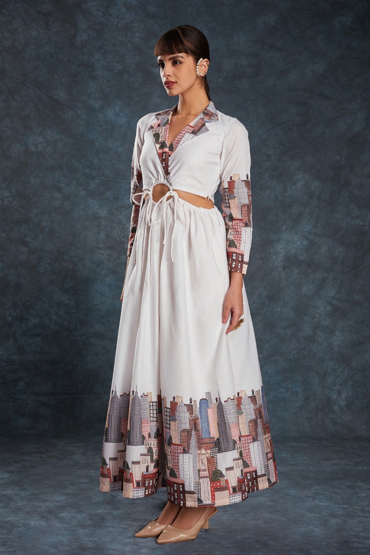 White Printed Linen Maxi Dress – Effortless Elegance in Every Step - ETHNICDEAL