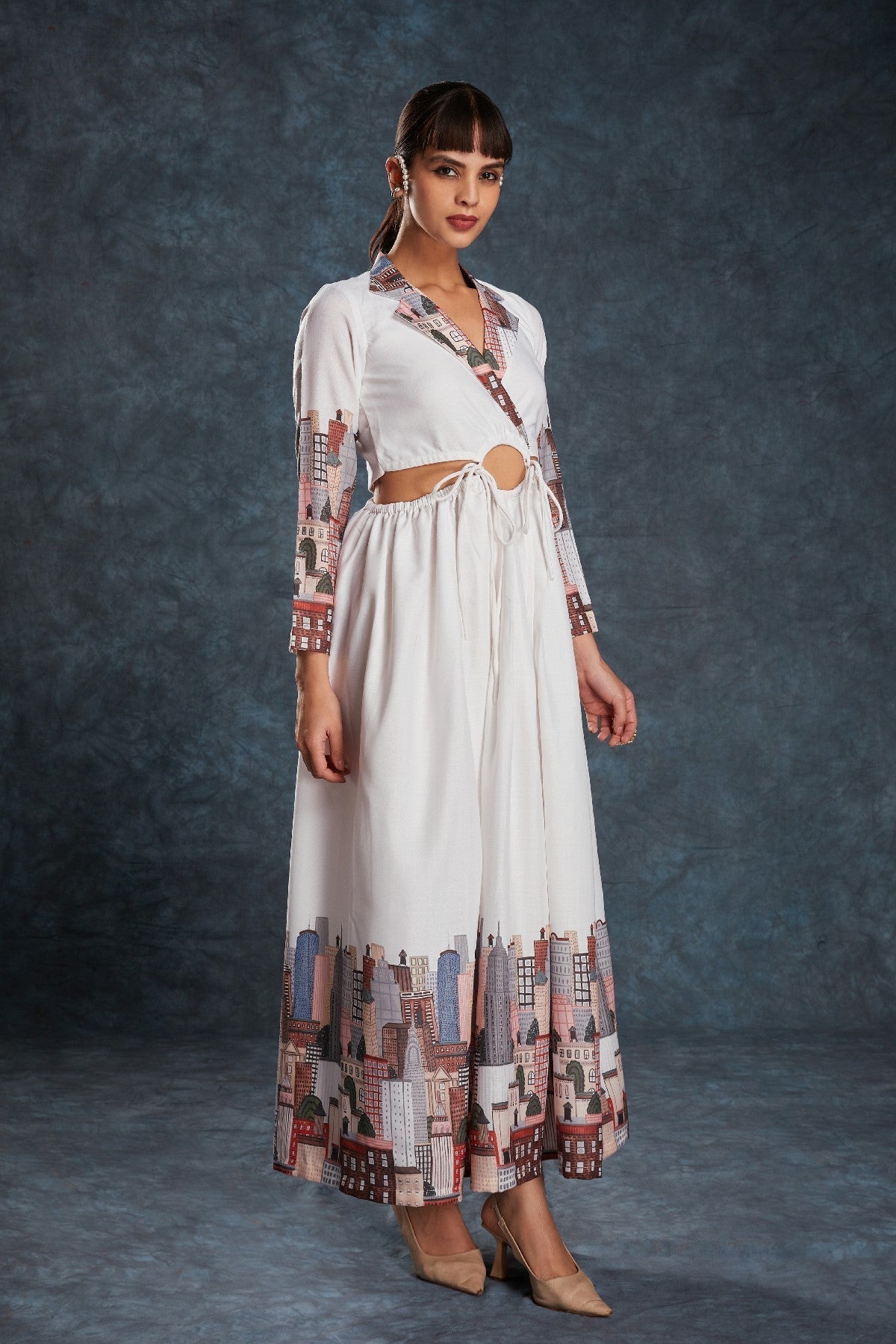 White Printed Linen Maxi Dress – Effortless Elegance in Every Step - ETHNICDEAL