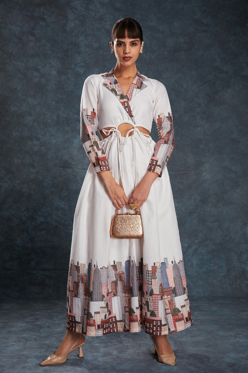 White Printed Linen Maxi Dress – Effortless Elegance in Every Step - ETHNICDEAL