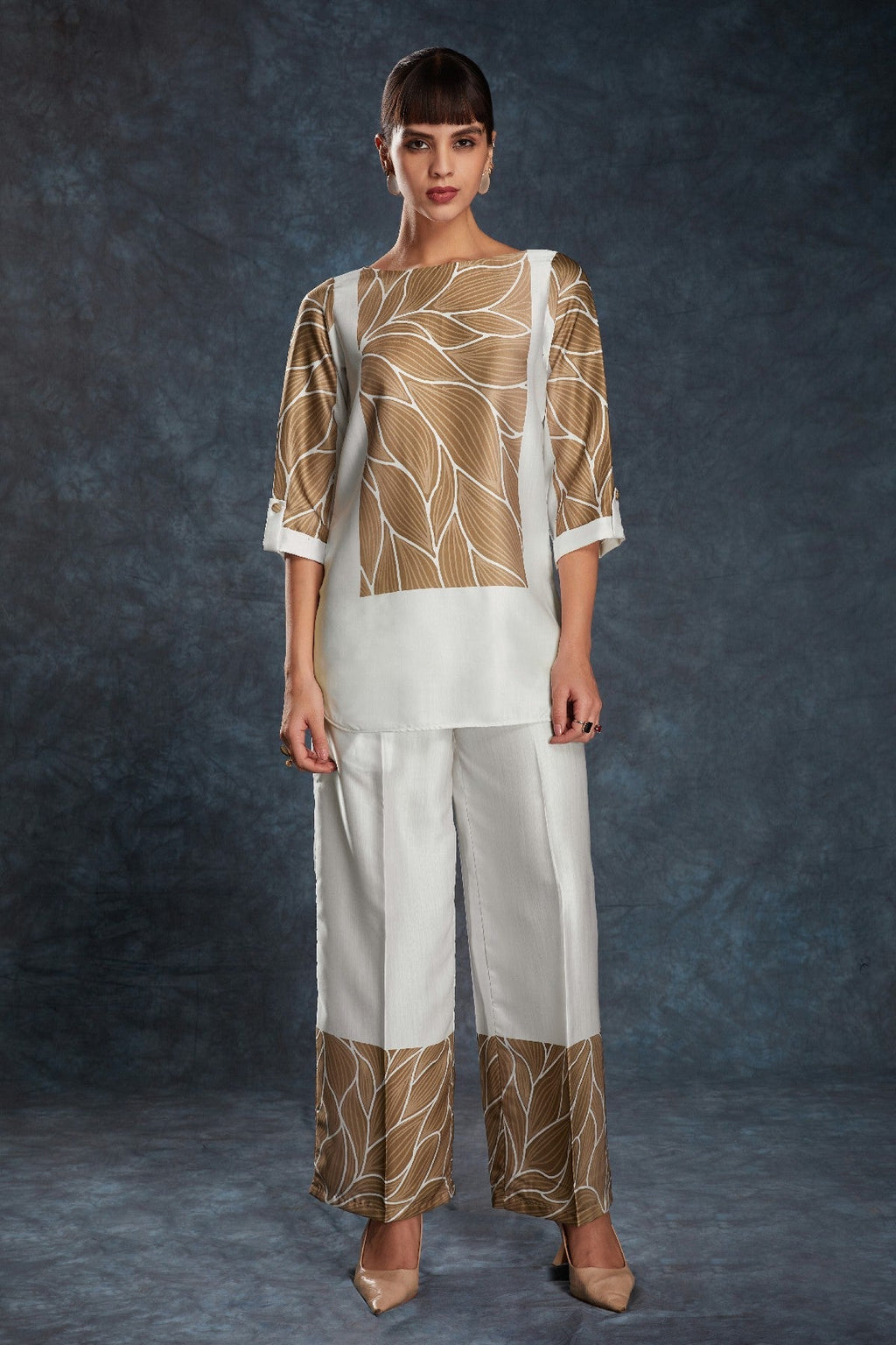 White Printed Linen Satin Co-Ord Set – Minimalist Luxe With  Modern Twist - ETHNICDEAL