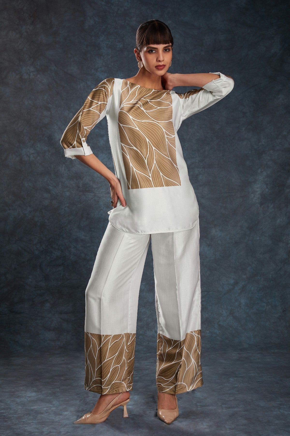 White Printed Linen Satin Co-Ord Set – Minimalist Luxe With  Modern Twist - ETHNICDEAL