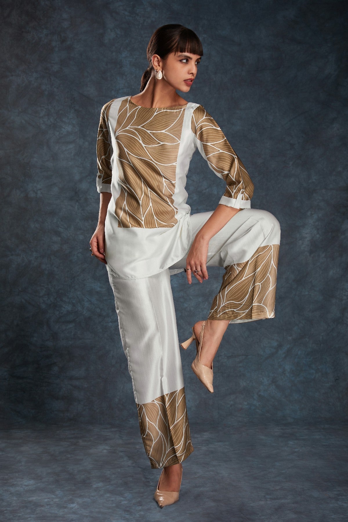 White Printed Linen Satin Co-Ord Set – Minimalist Luxe With  Modern Twist - ETHNICDEAL