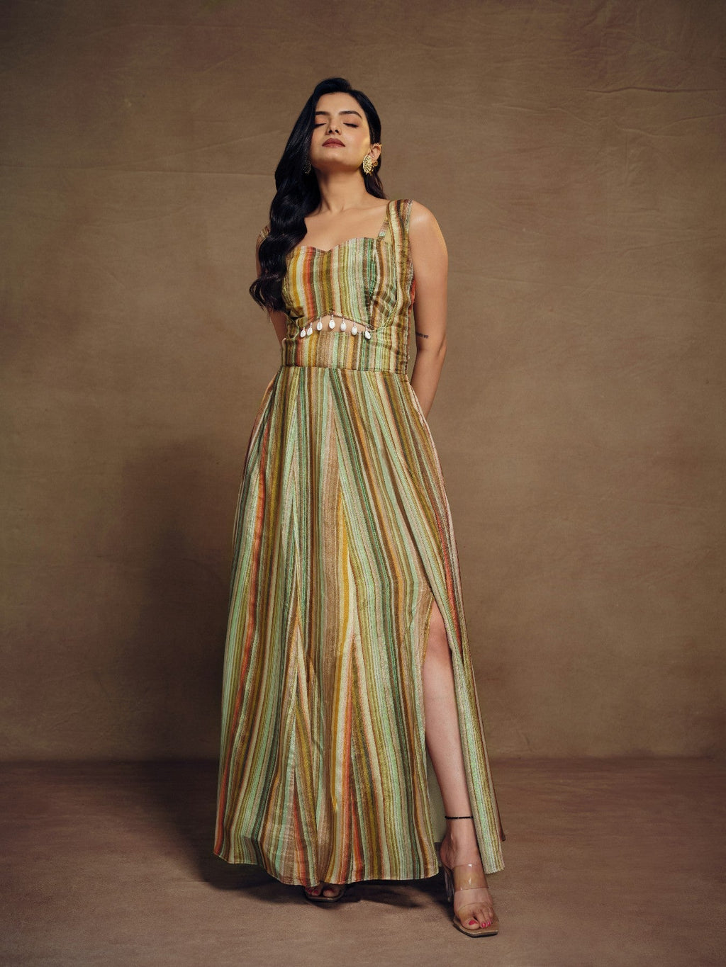 Graceful Abstract Printed Slit Cut Styled Silk Gown - ETHNICDEAL