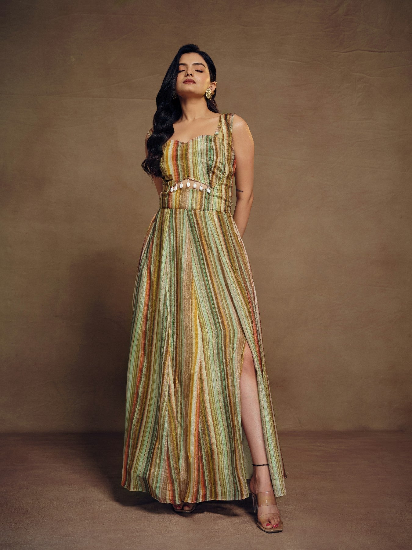 Graceful Abstract Printed Slit Cut Styled Silk Gown - ETHNICDEAL