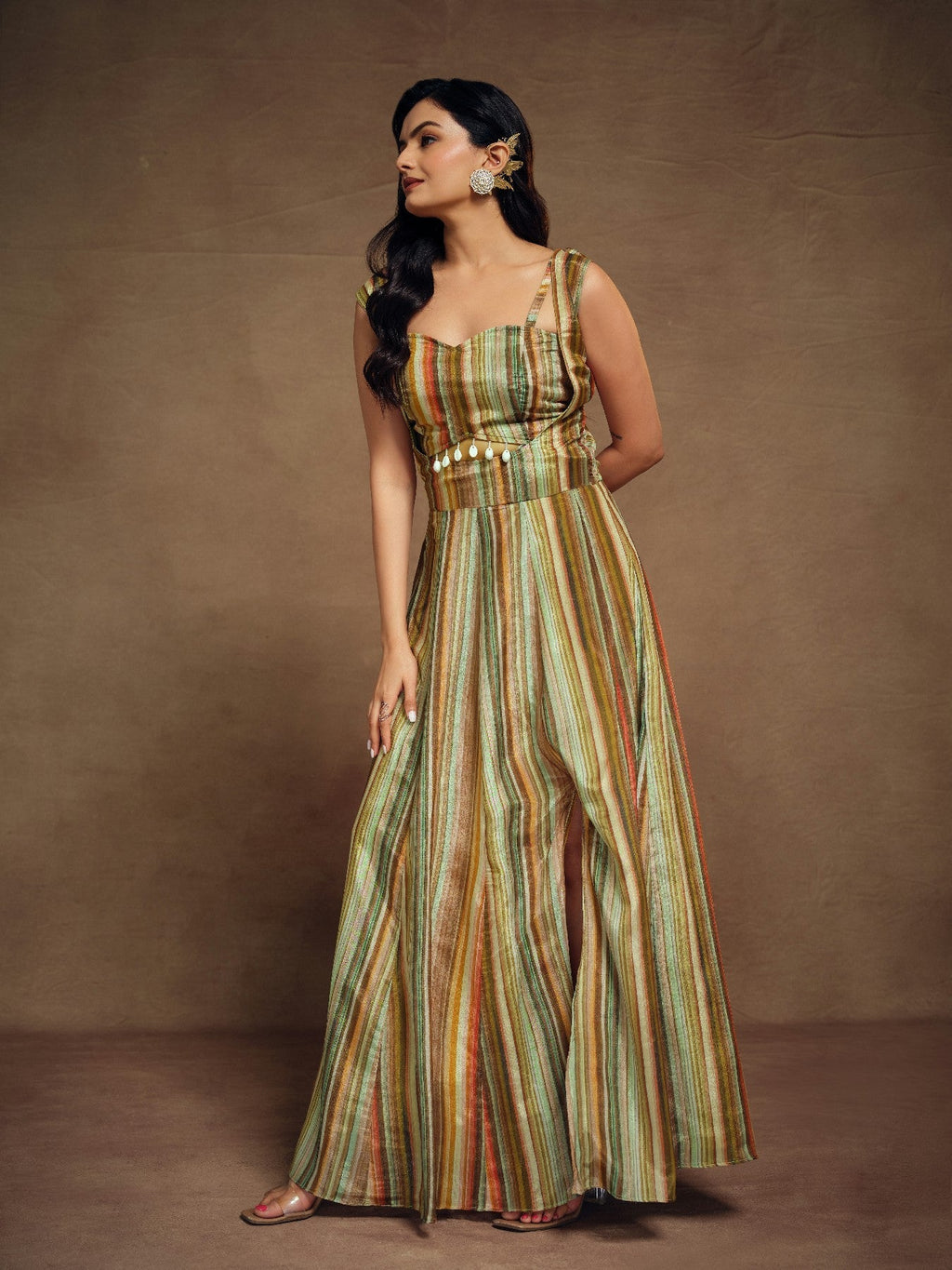 Graceful Abstract Printed Slit Cut Styled Silk Gown - ETHNICDEAL