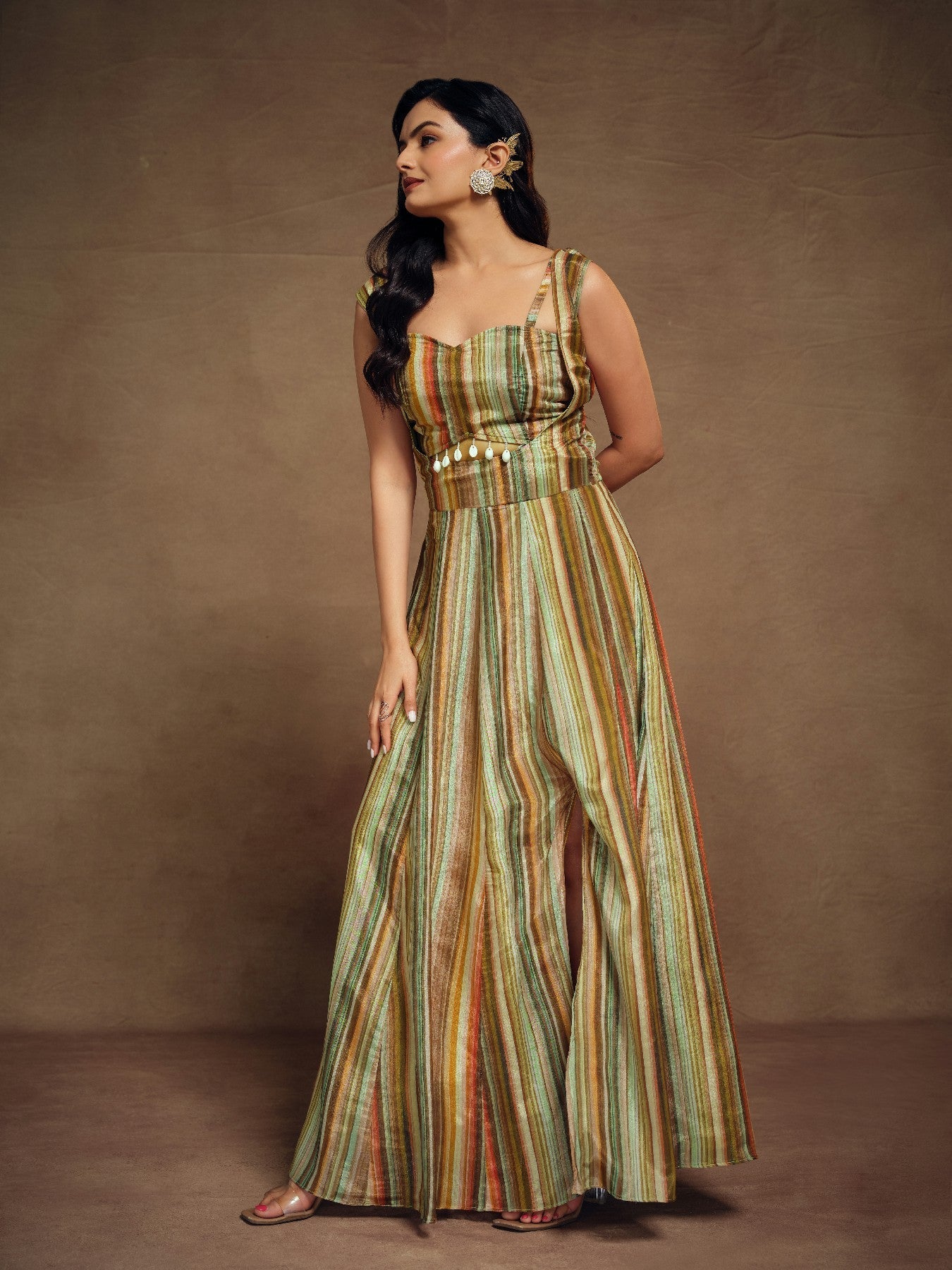 Graceful Abstract Printed Slit Cut Styled Silk Gown - ETHNICDEAL