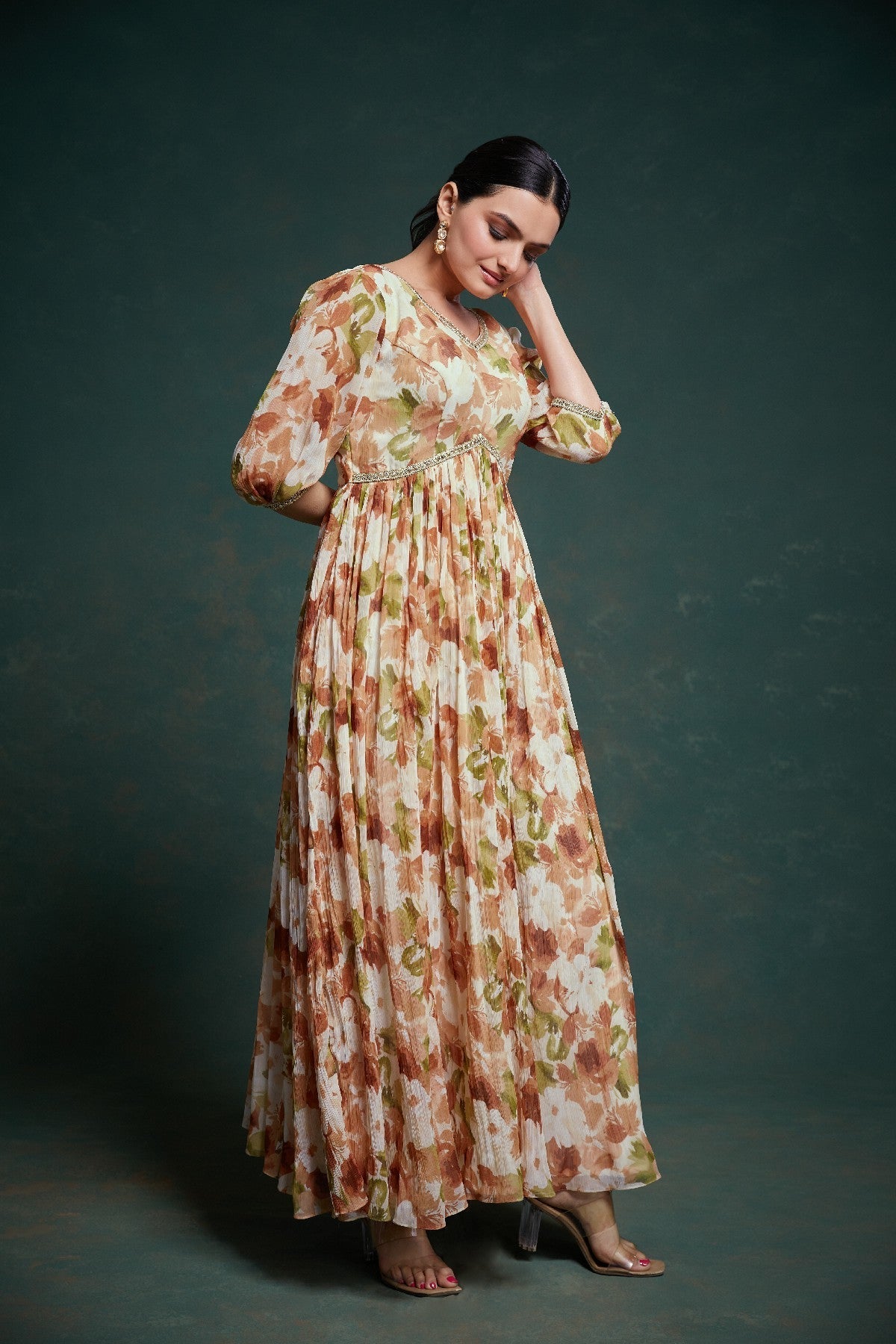 Graceful Floral Printed Ready To Wear Chiffon Gown - ETHNICDEAL