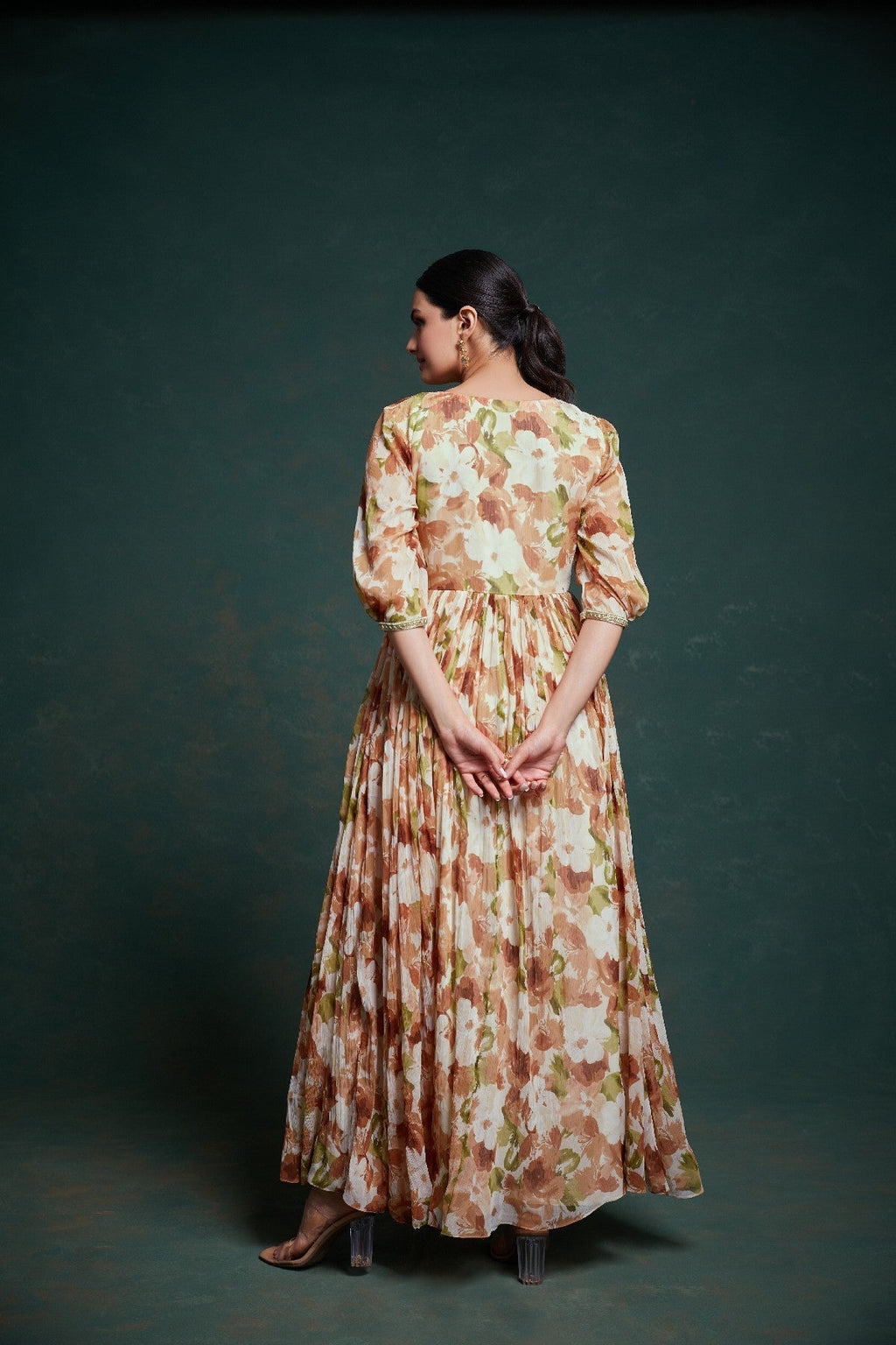 Graceful Floral Printed Ready To Wear Chiffon Gown - ETHNICDEAL