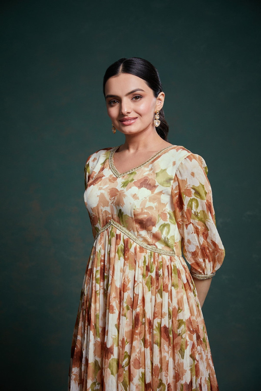 Graceful Floral Printed Ready To Wear Chiffon Gown - ETHNICDEAL