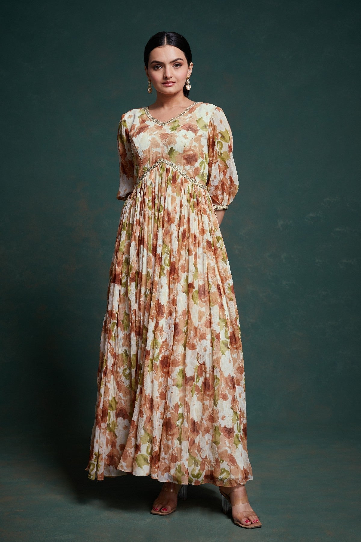 Graceful Floral Printed Ready To Wear Chiffon Gown - ETHNICDEAL
