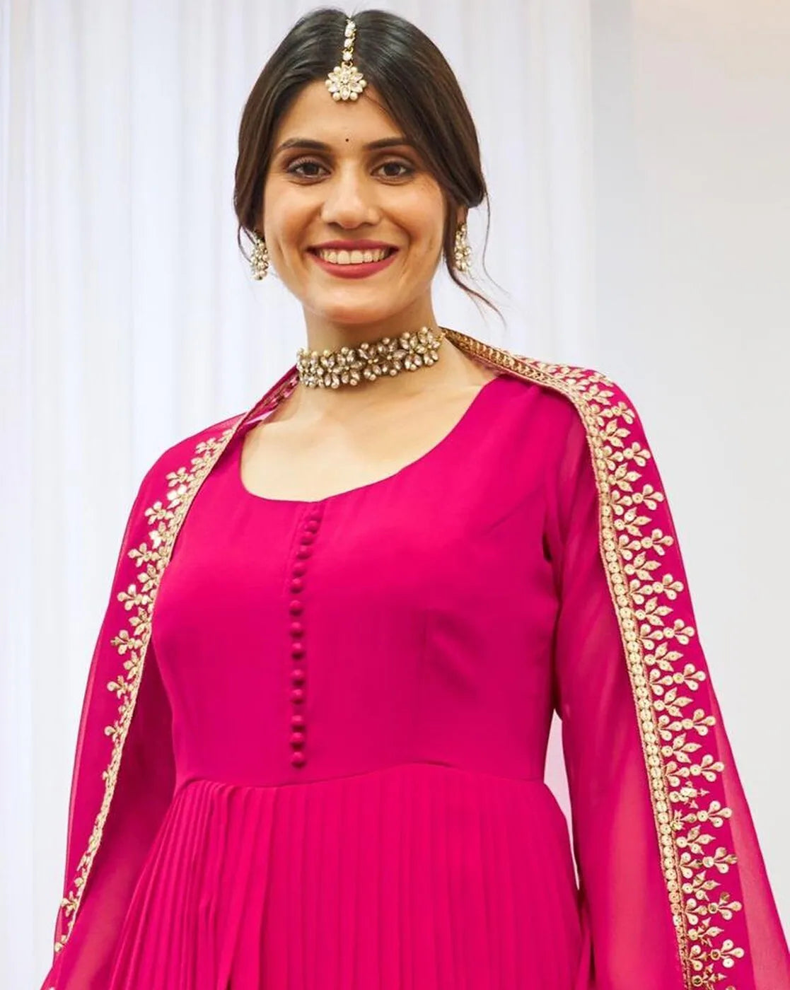 Graceful Pink Georgette Sequins Embroidered Gown With Dupatta - ETHNICDEAL