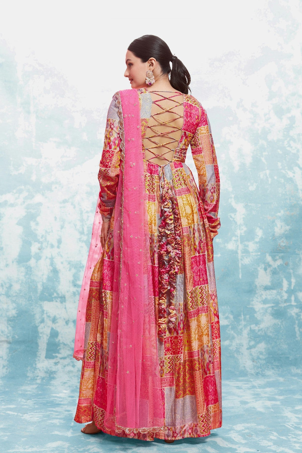 Stylish Digital Printed Cotton Gown With Net Dupatta - ETHNICDEAL