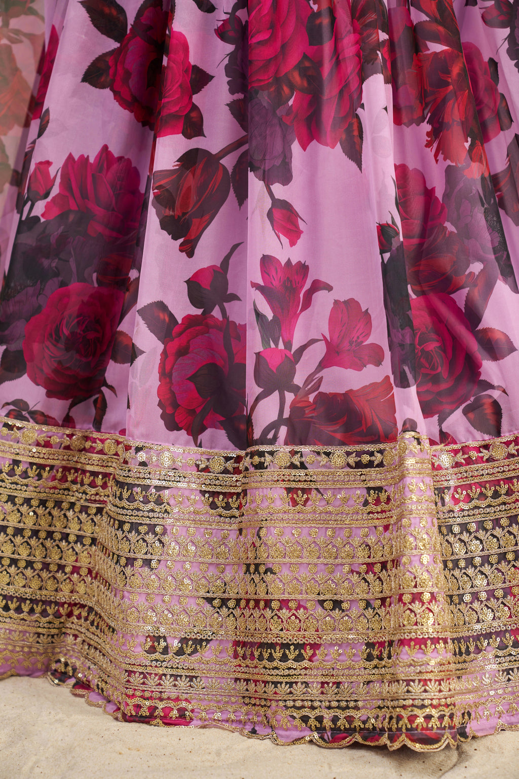 Stunning Floral Printed Sequins Embroidered Organza Lehenga Set - ETHNICDEAL