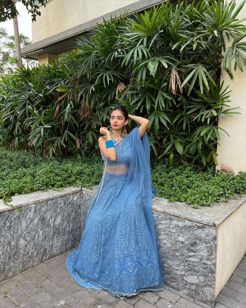 Blue Georgette Lehenga With Resham & Sequin Embroidery - ETHNICDEAL