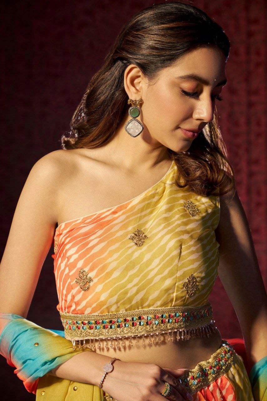 Graceful Organza Digital Printed Embroidered Lehenga Choli Set - ETHNICDEAL