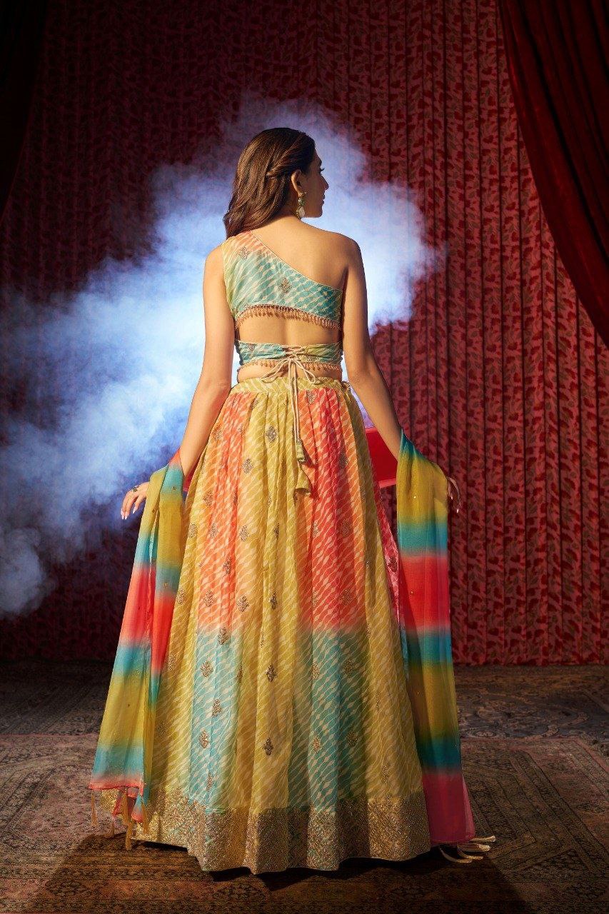 Graceful Organza Digital Printed Embroidered Lehenga Choli Set - ETHNICDEAL