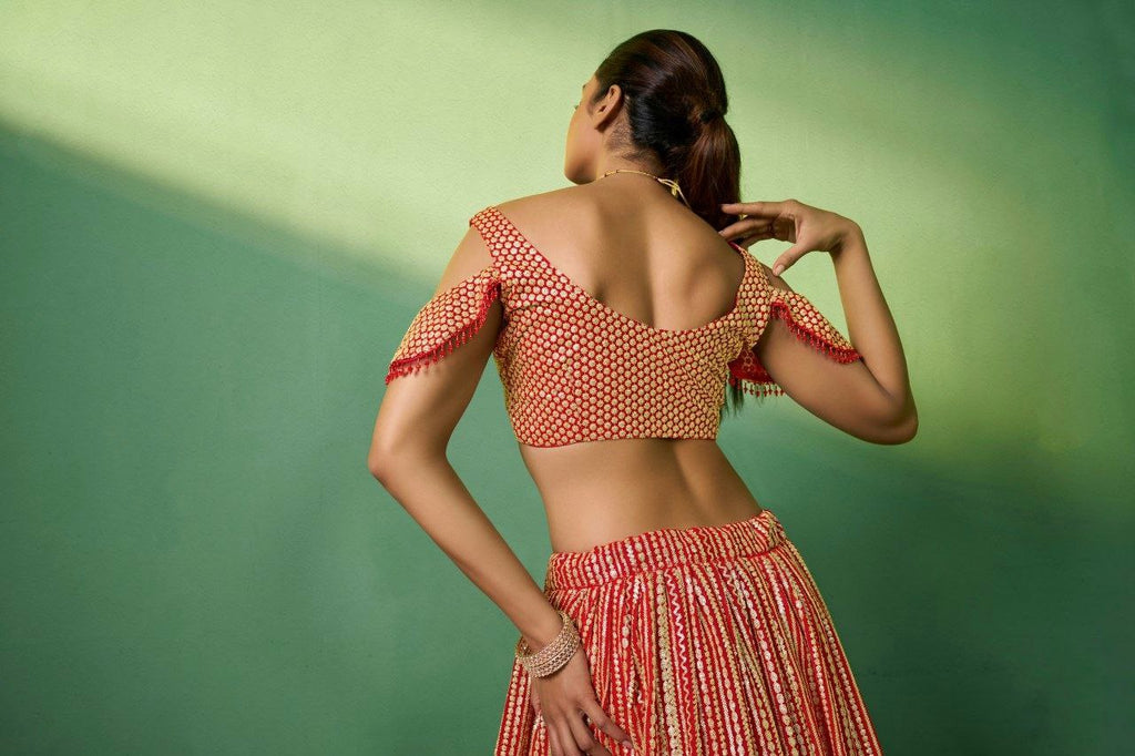 Radiant Red Georgette Embroidered Lehenga Set - ETHNICDEAL