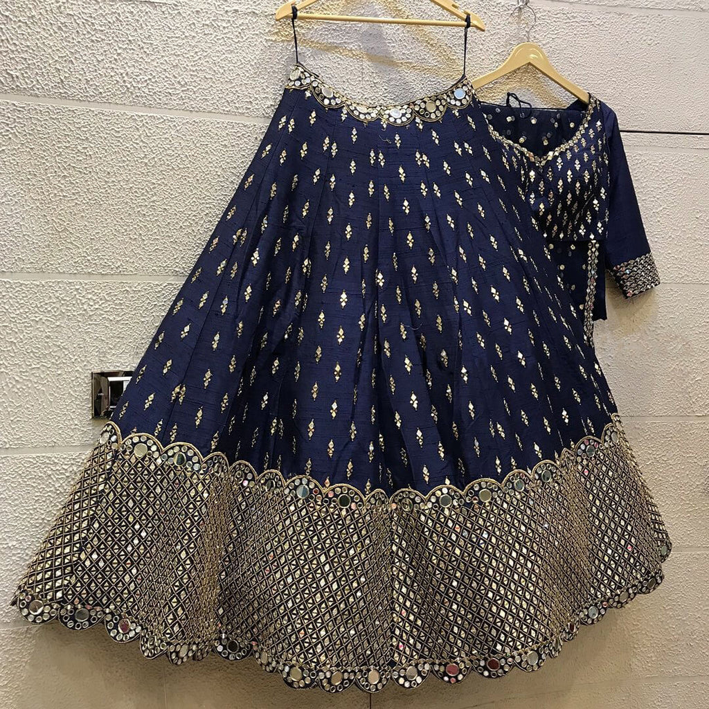 Regal Navy Blue Banglori Silk Lehenga Set – Shine with Tradition! - ETHNICDEAL