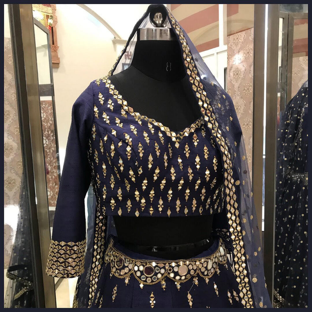 Regal Navy Blue Banglori Silk Lehenga Set – Shine with Tradition! - ETHNICDEAL