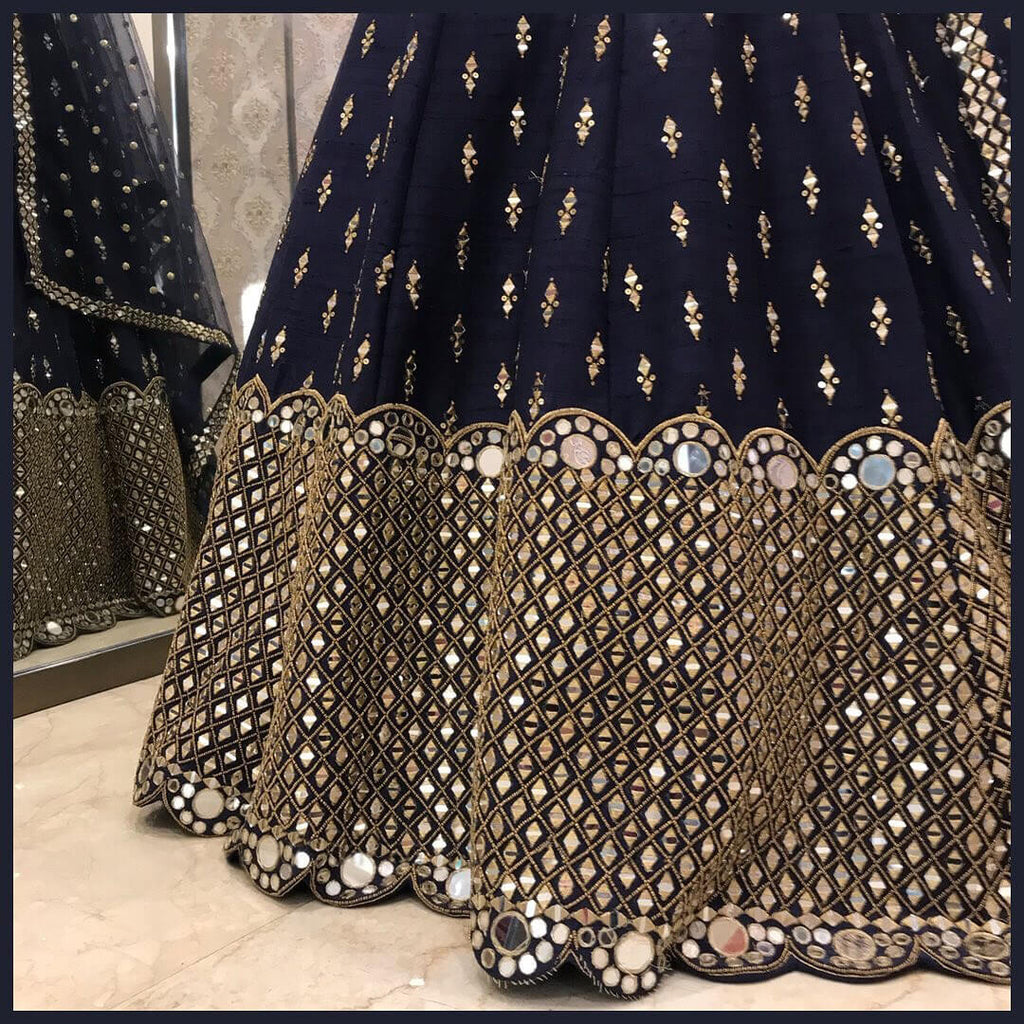 Regal Navy Blue Banglori Silk Lehenga Set – Shine with Tradition! - ETHNICDEAL